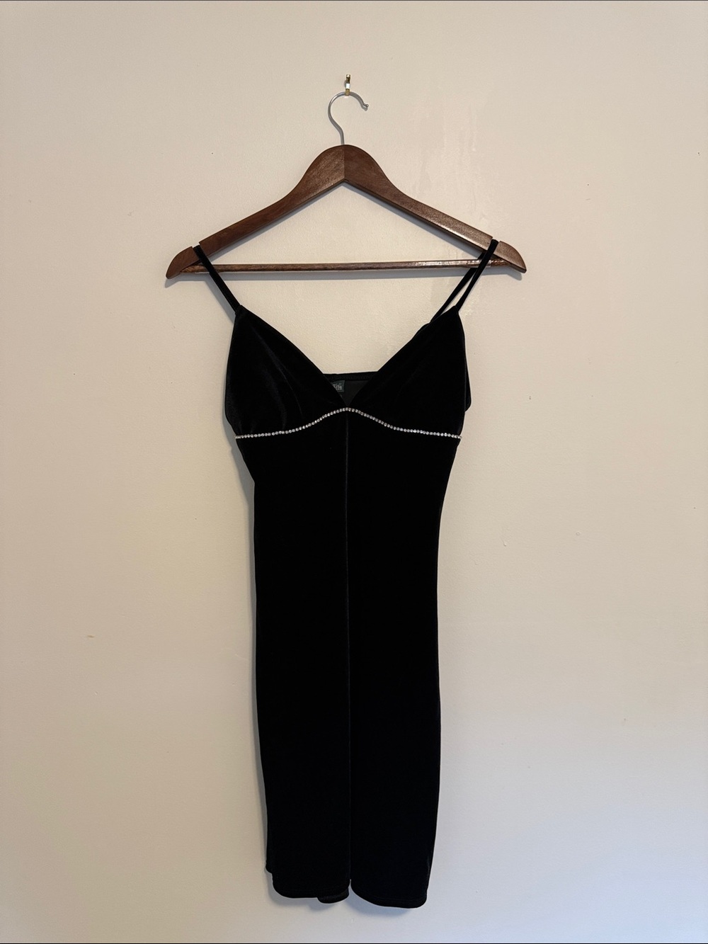 wild fable Black Holiday Party Sexy Velvet Slip Dress with Rhinestone Accent